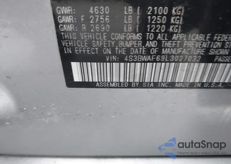 2020 Subaru Legacy Sport z USA, uszkodzony, nr VIN 4S3BWAF69L3027032